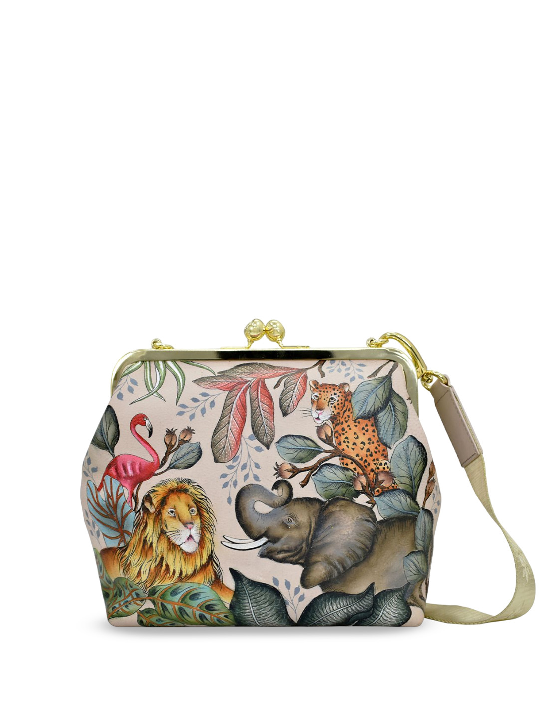 Anuschka Women African Adventure Hand painted Leather Medium Crossbody Frame Bag