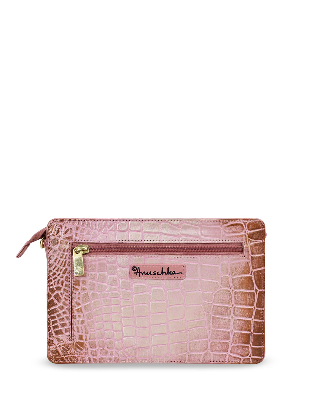 Anuschka Women's Croc Embossed Blush Gold Handpainted Leather Triple Compartment Crossbody