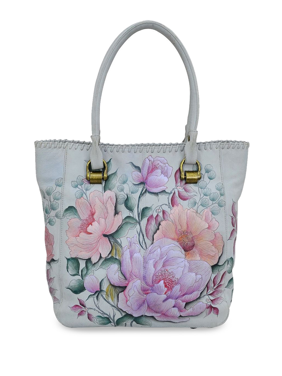 Anuschka Women Bel Fiori Hand Painted Leather Tote Handbag with Double Handle