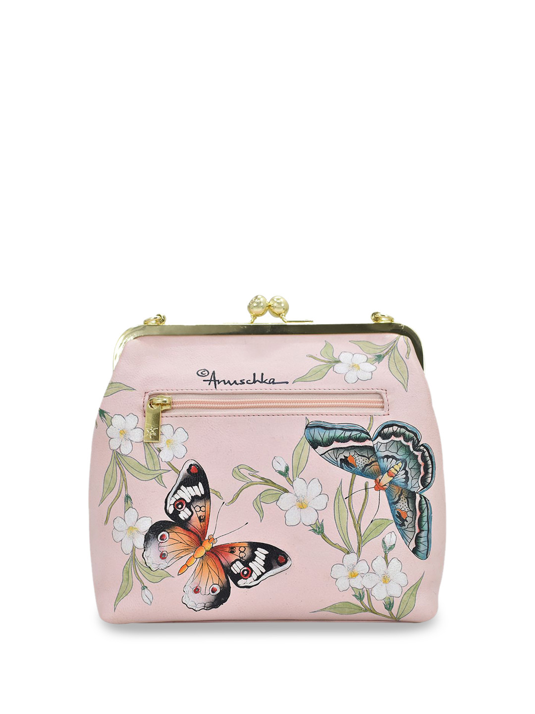 Anuschka Women Butterfly Melody Handpainted Leather Medium Crossbody Frame Bag