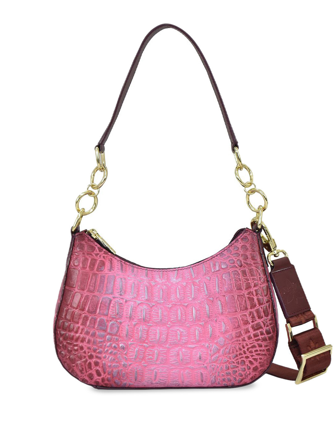 Anuschka Women Croc Embossed Berry Handpainted Leather Small Convertible Hobo