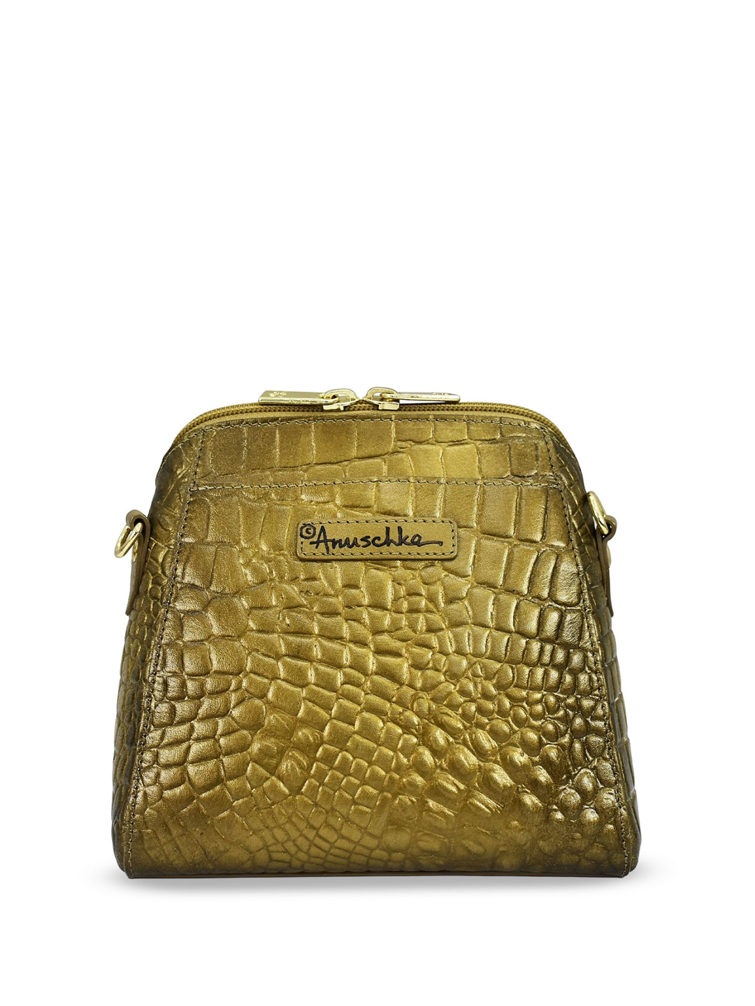 Anuschka Women's Croc Embossed Desert Gold Handpainted Leather Travel Organizer
