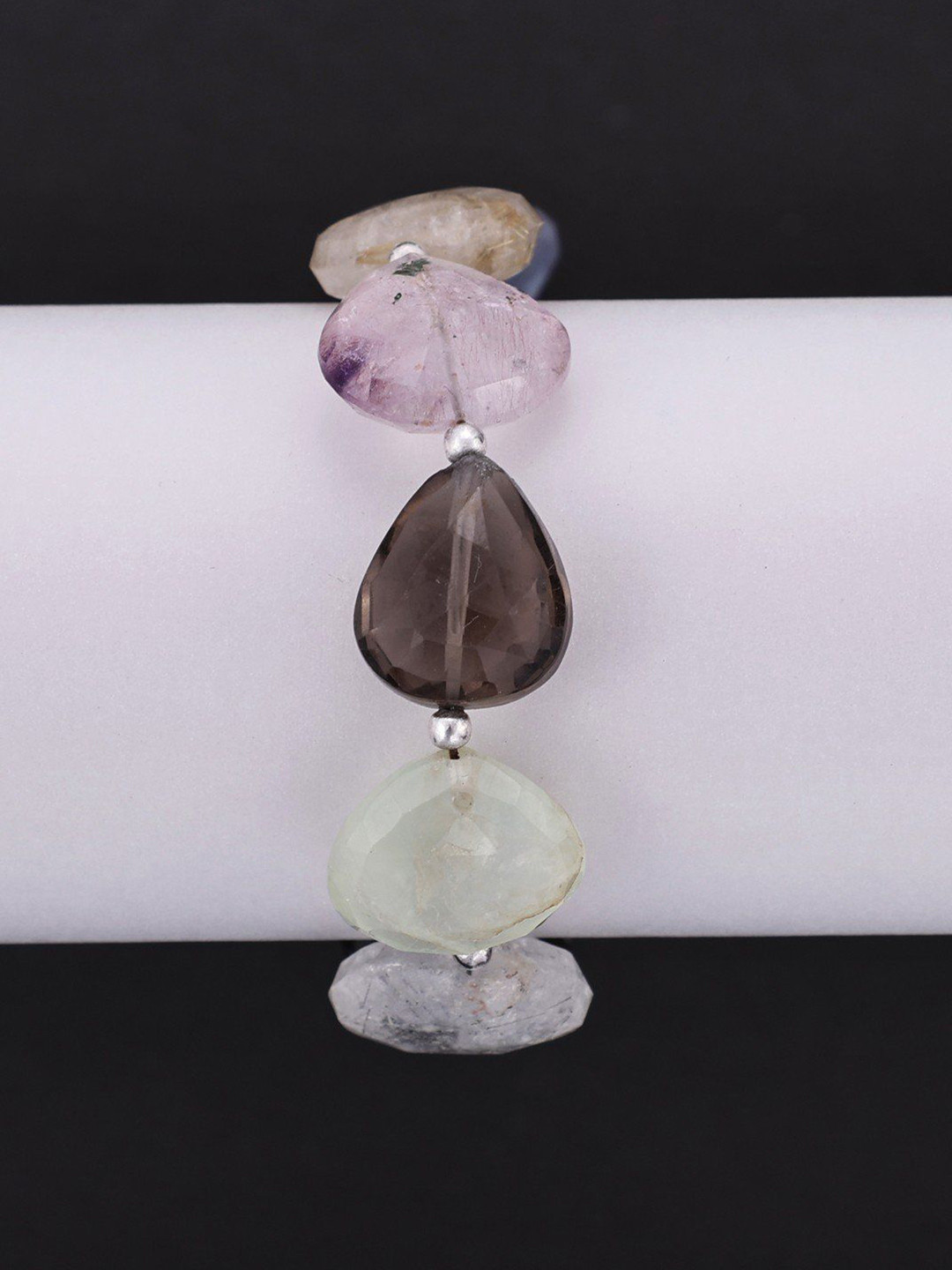 Exotic India Faceted Gemstone Heart Briolette Sterling Silver Bracelet