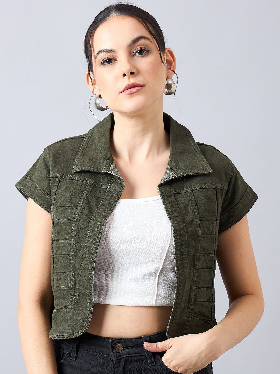 Style Quotient Paneled Cotton Denim Shrug