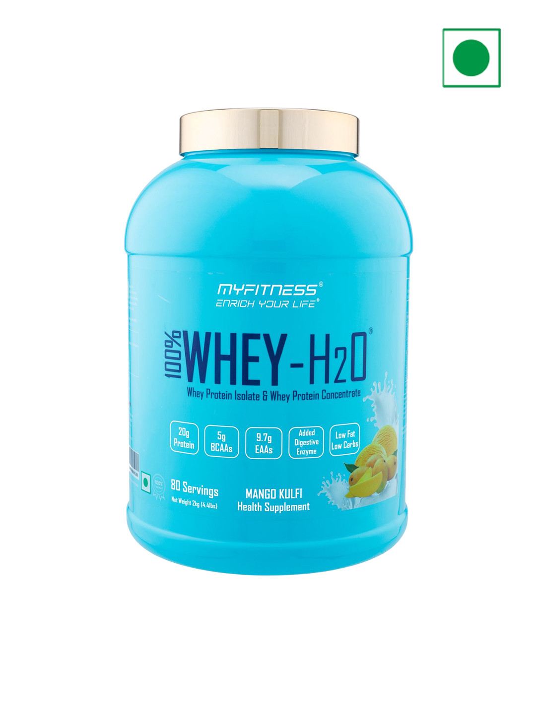 100% Whey H2O Whey Protein Powder Mango Kulfi 2kg - 80 Servings