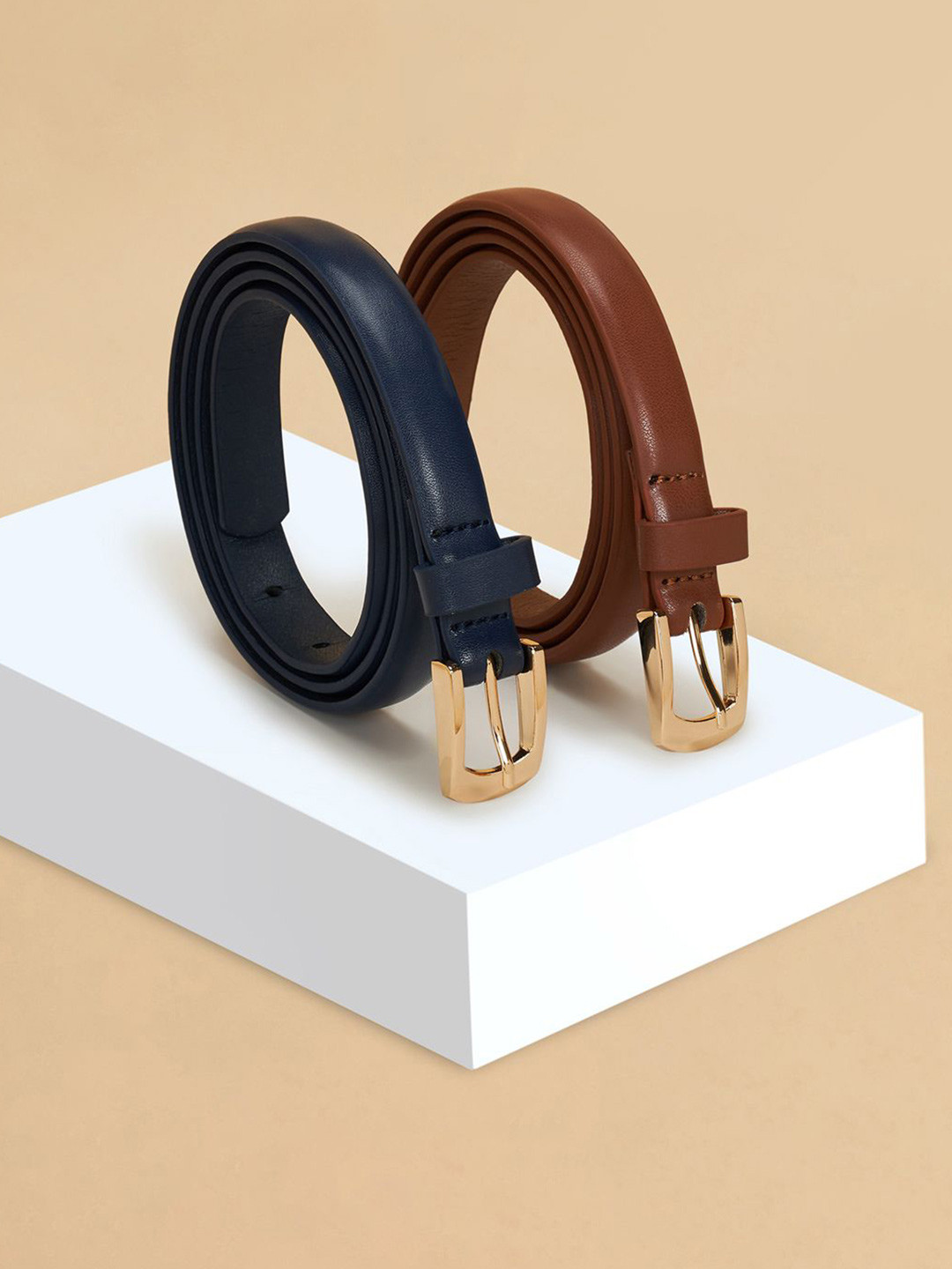 Forever Glam by Pantaloons Women Pack Of  2 Solid Tang Closure Belts