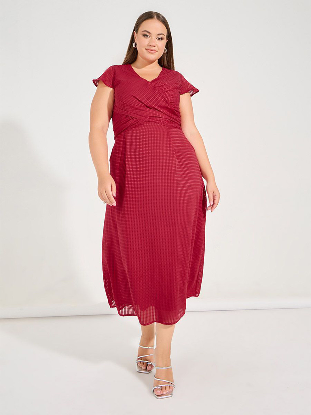 Styli Women Plus Size Cherry Red Wrap Detail A-line Maxi Dress