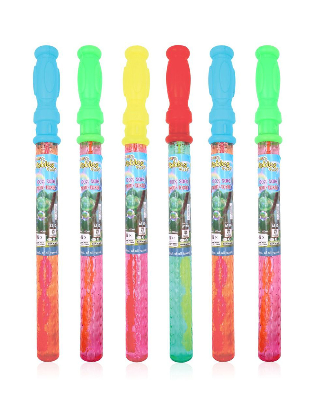 Aditi Toys Kids BPA Free Colorful Bubble Wands - Pack of 6 Bubble Sticks