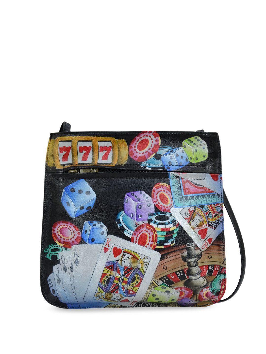 Anuschka Women's High Roller Hand Painted Leather Slim Crossbody With Front Zip