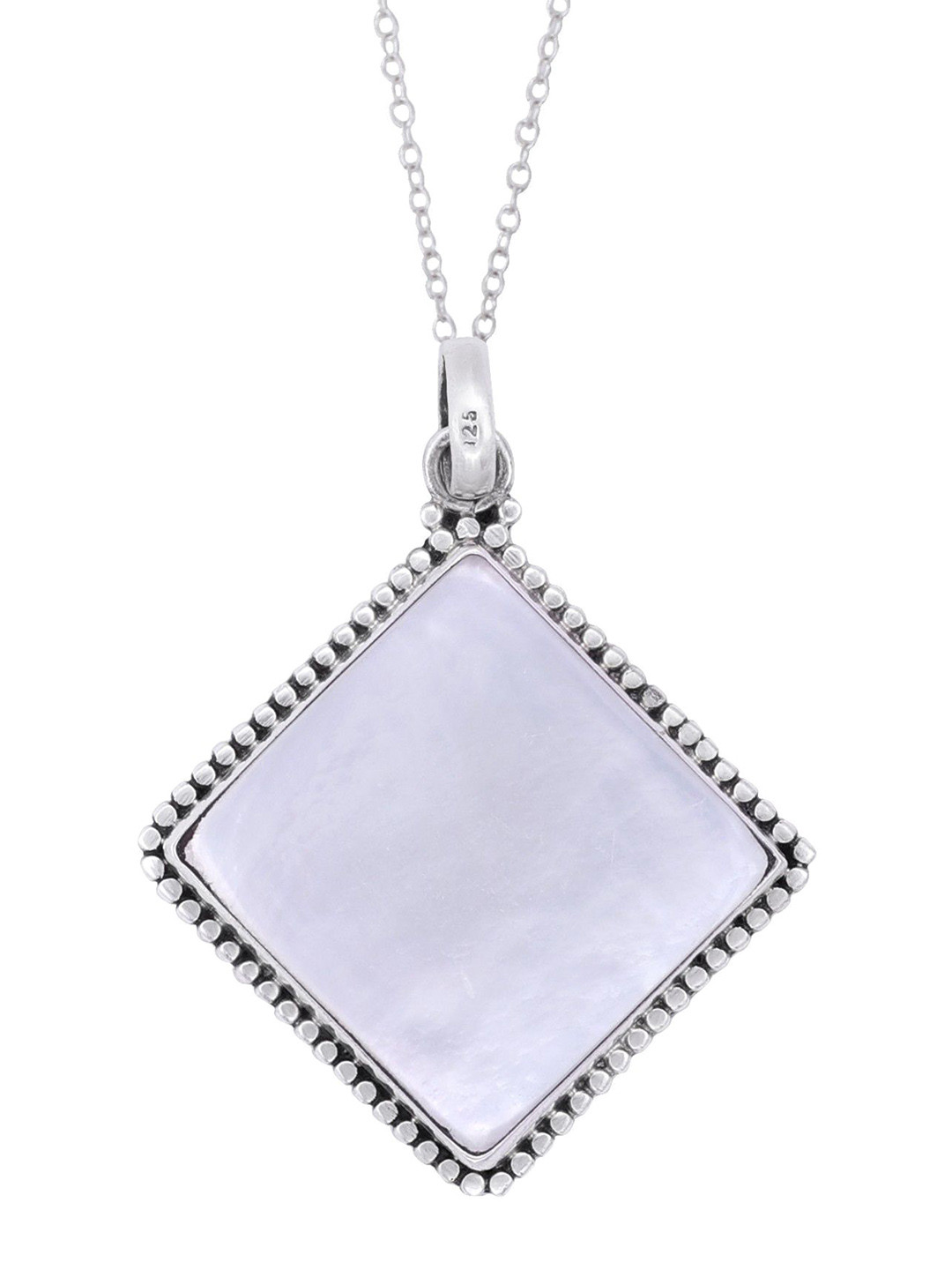 Exotic India Mother of Pearl Big Sterling Silver Studded Pendant