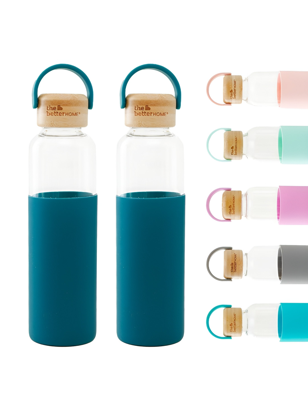 The Better Home Blue & Transparent 2 Pieces Borosilicate Glass Water Bottle 500ml