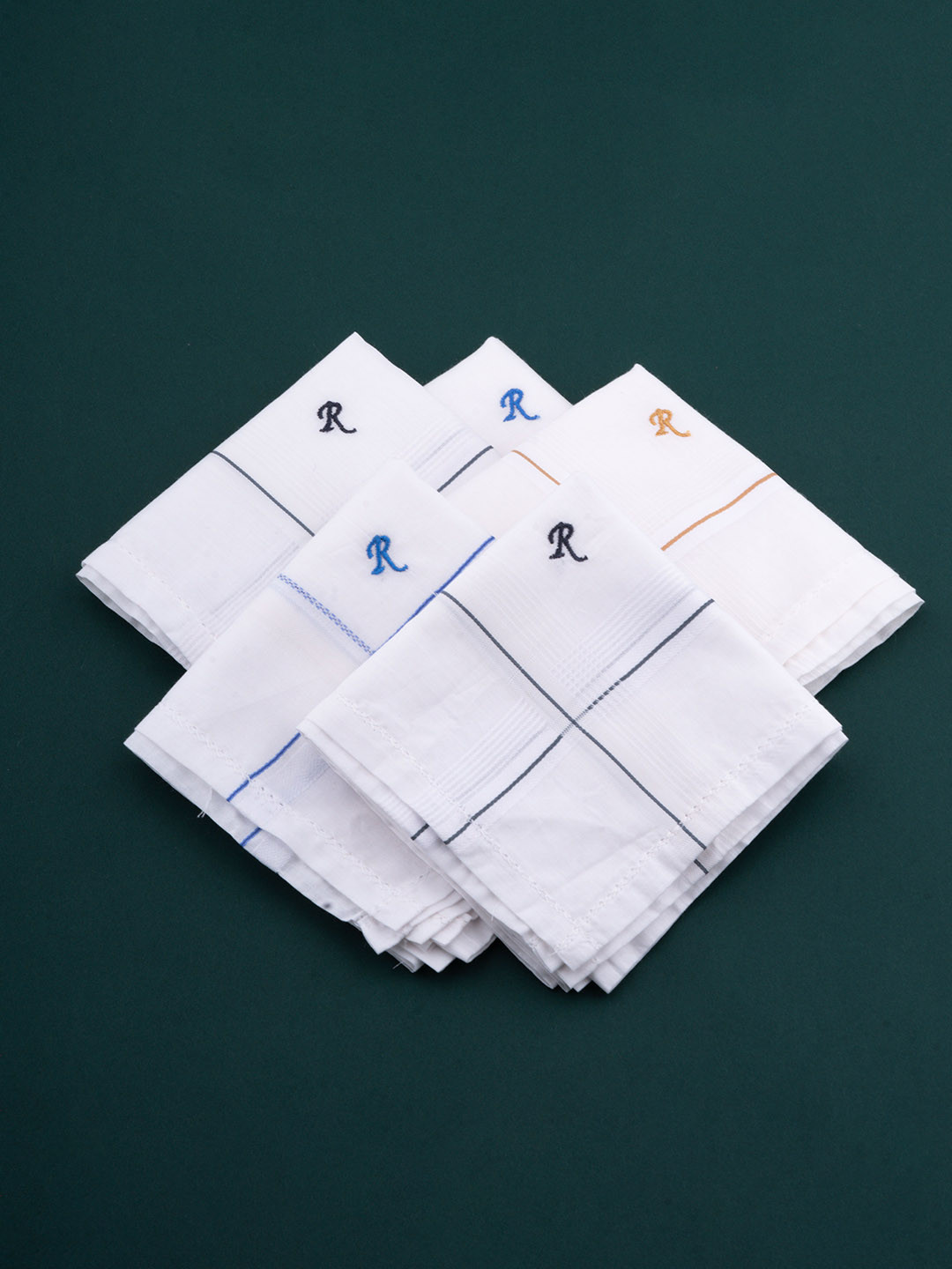 CROSSLINE Pack of 5 Cotton Embroidered Handkerchiefs