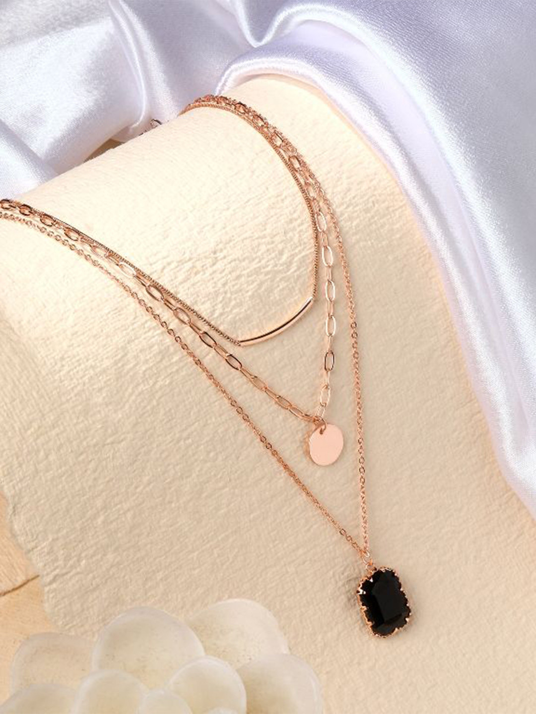 Cierra Rose Gold-Plated Crystals Studded Modern Heart Shape Layered Necklace