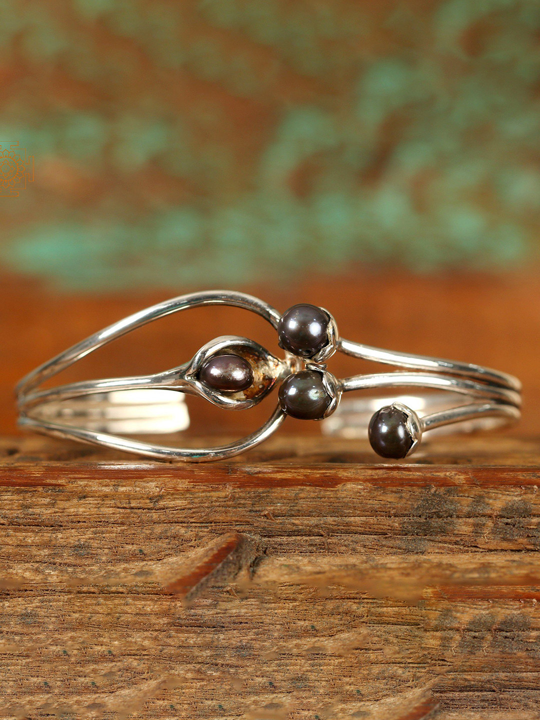 Exotic India Black Pearls Multi-Layered Sterling Silver Designer Bracelet