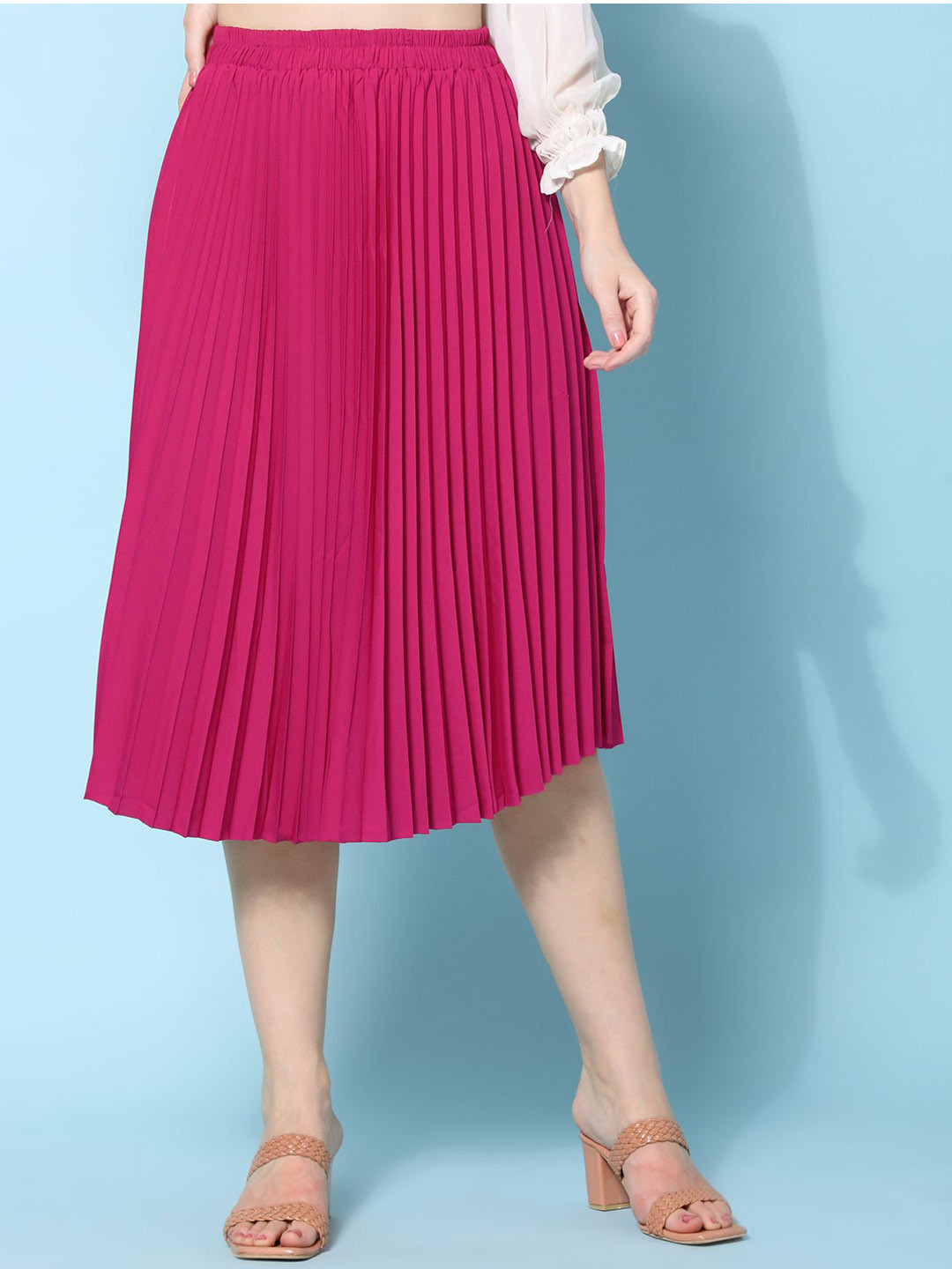 NE STYLE Women Accordion Pleated Knee-Length Flared Skirt
