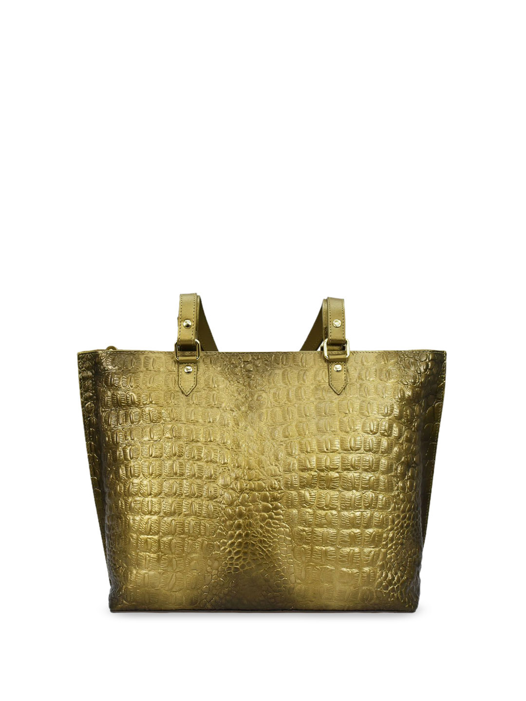 Anuschka Women Croc Embossed Desert Gold Hand painted Leather Large Tote