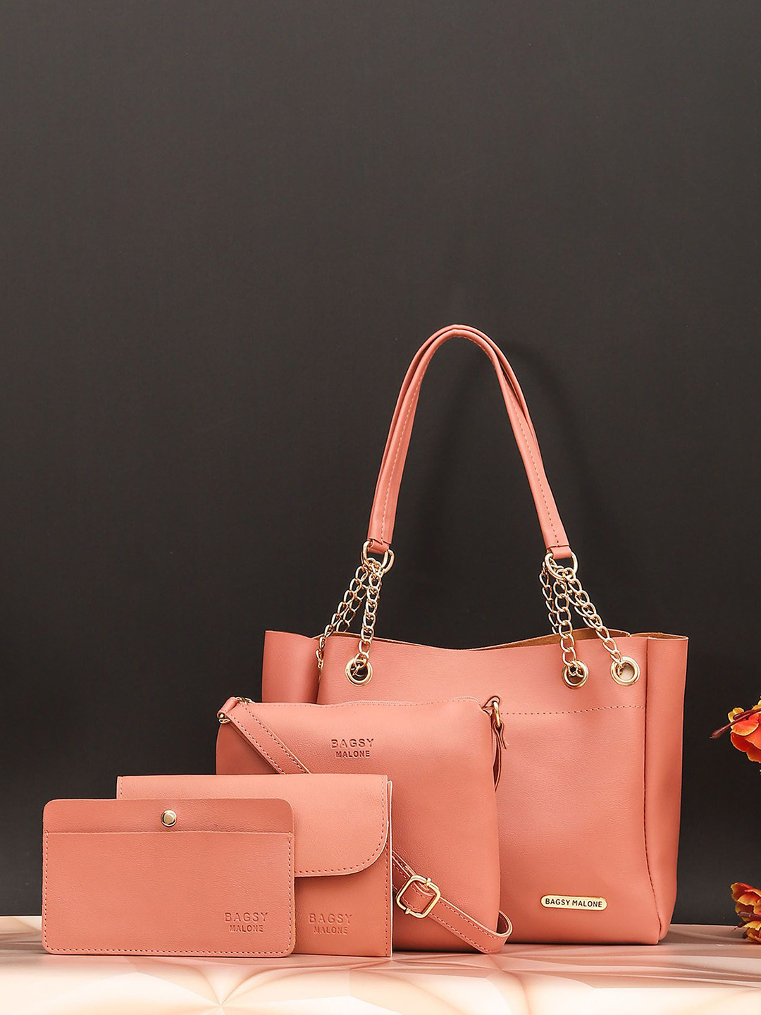 Bagsy Malone Set of 4 Women Solid PU Structured Sling Bag with Bow Detail