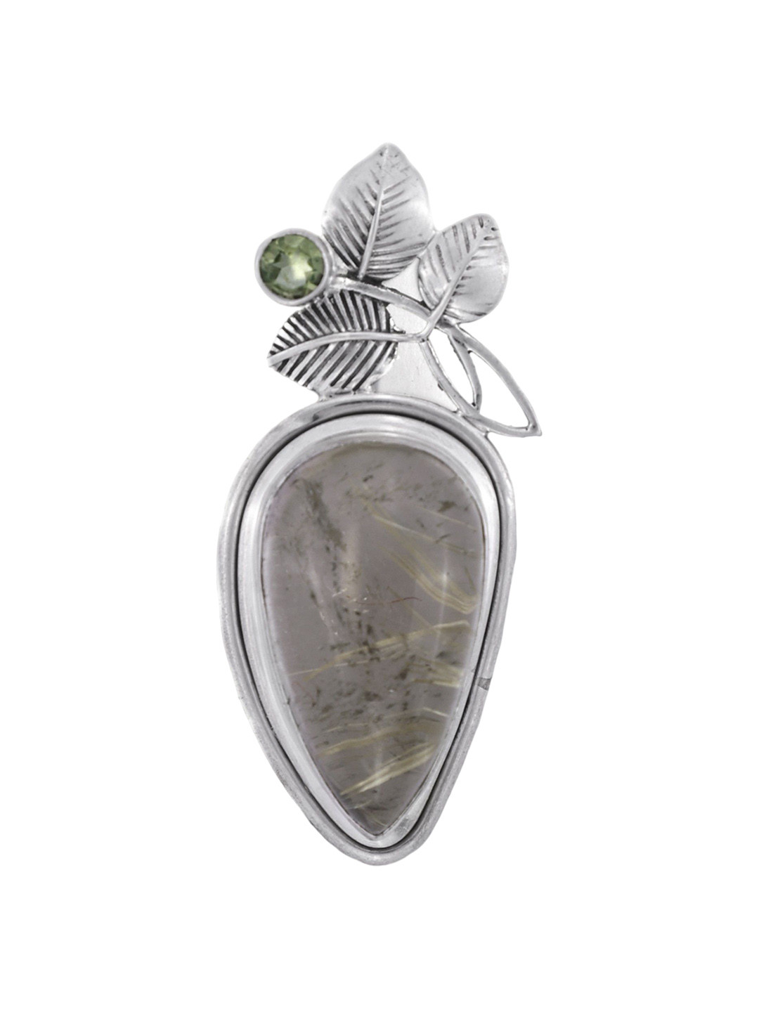 Exotic India Rutile Quartz and Peridot Stone Sterling Silver Pendant