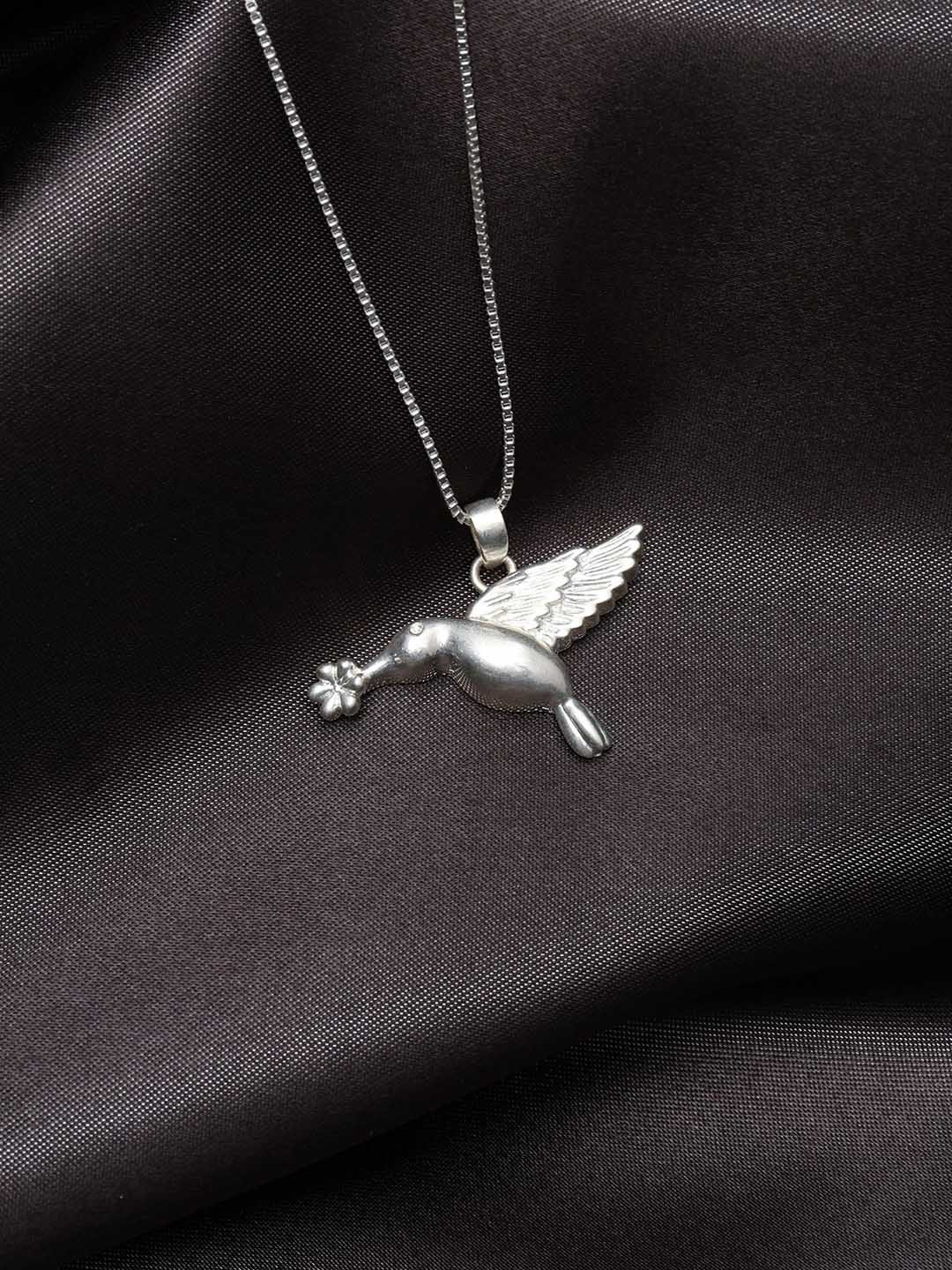 Exotic India Sterling Silver-Plated Humming Bird Pendant