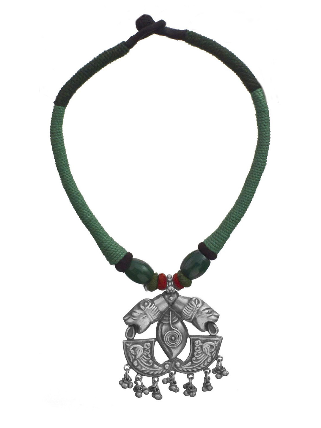 Exotic India Cord with Lolling Lions Sterling Silver Necklace