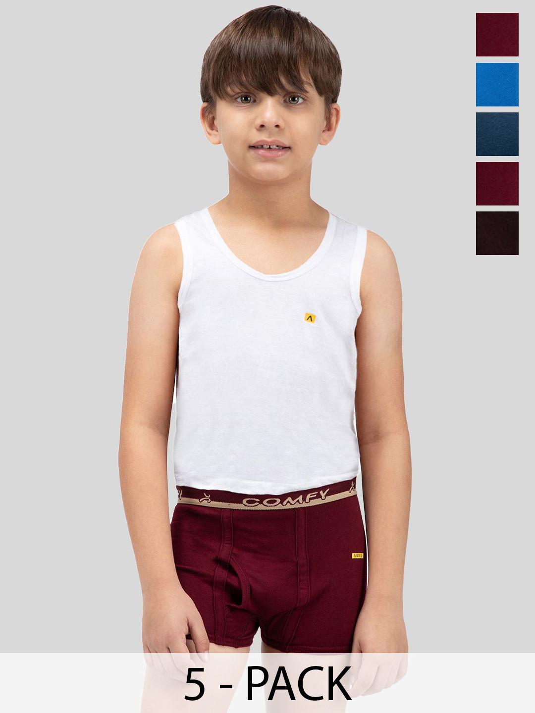 AMUL COMFY Boys Pack of 5 Breathability Cotton Trunks AC-SMINITROE-MULTI-60-5PCvendorHSN