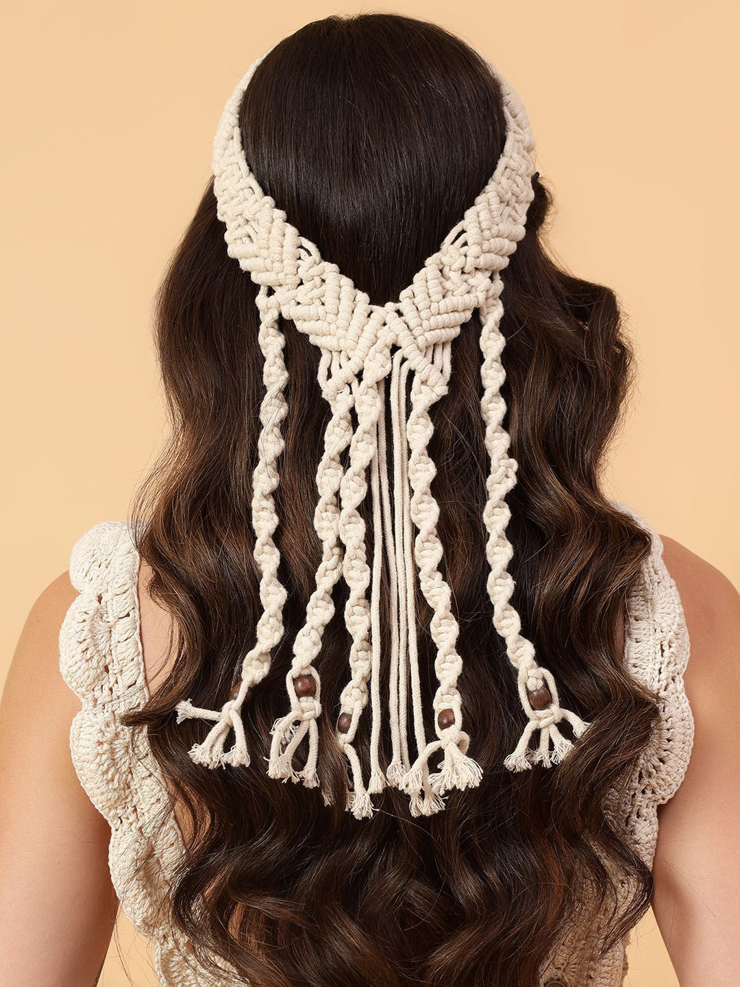 Velvery Girls Beaded Bohemian Macrame Veil Hairband