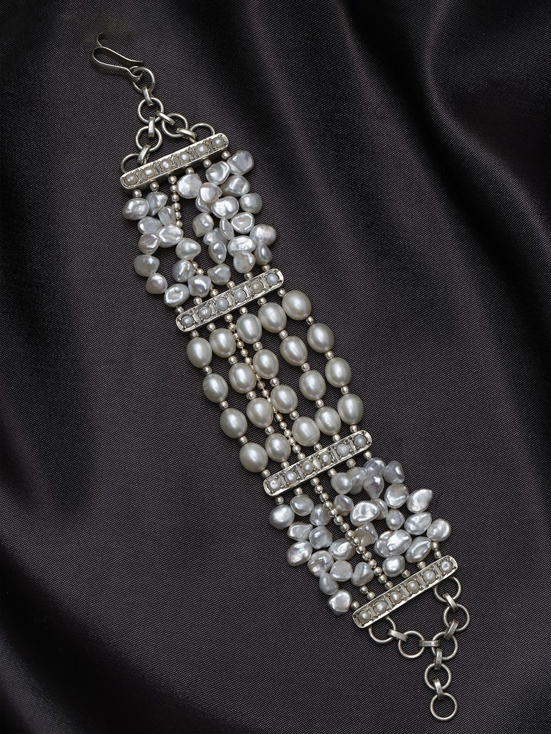 Exotic India Pearl and Silver Beads Sterling Bracelet