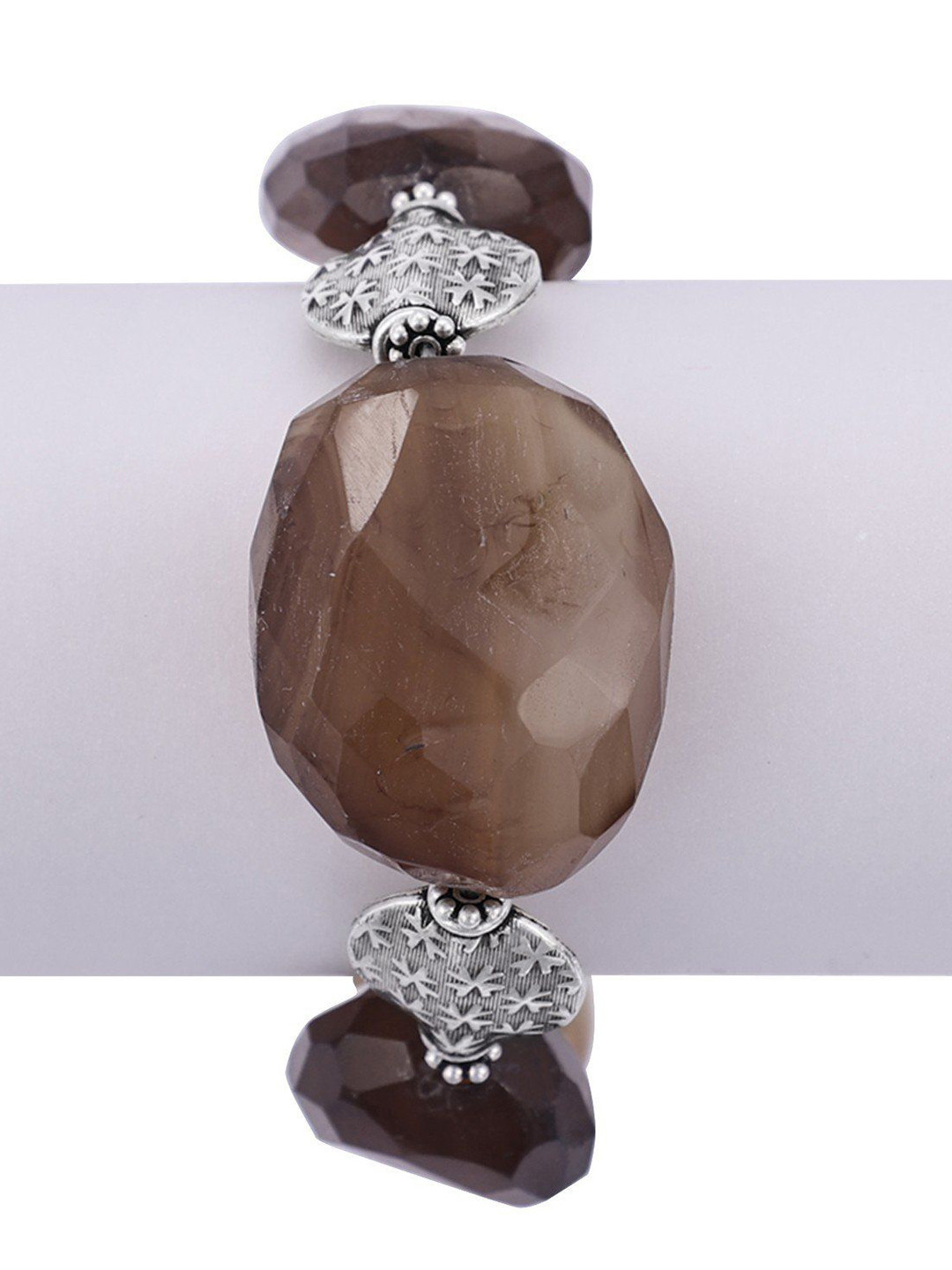 Exotic India Brown Agate Sterling Silver Designer Bracelet