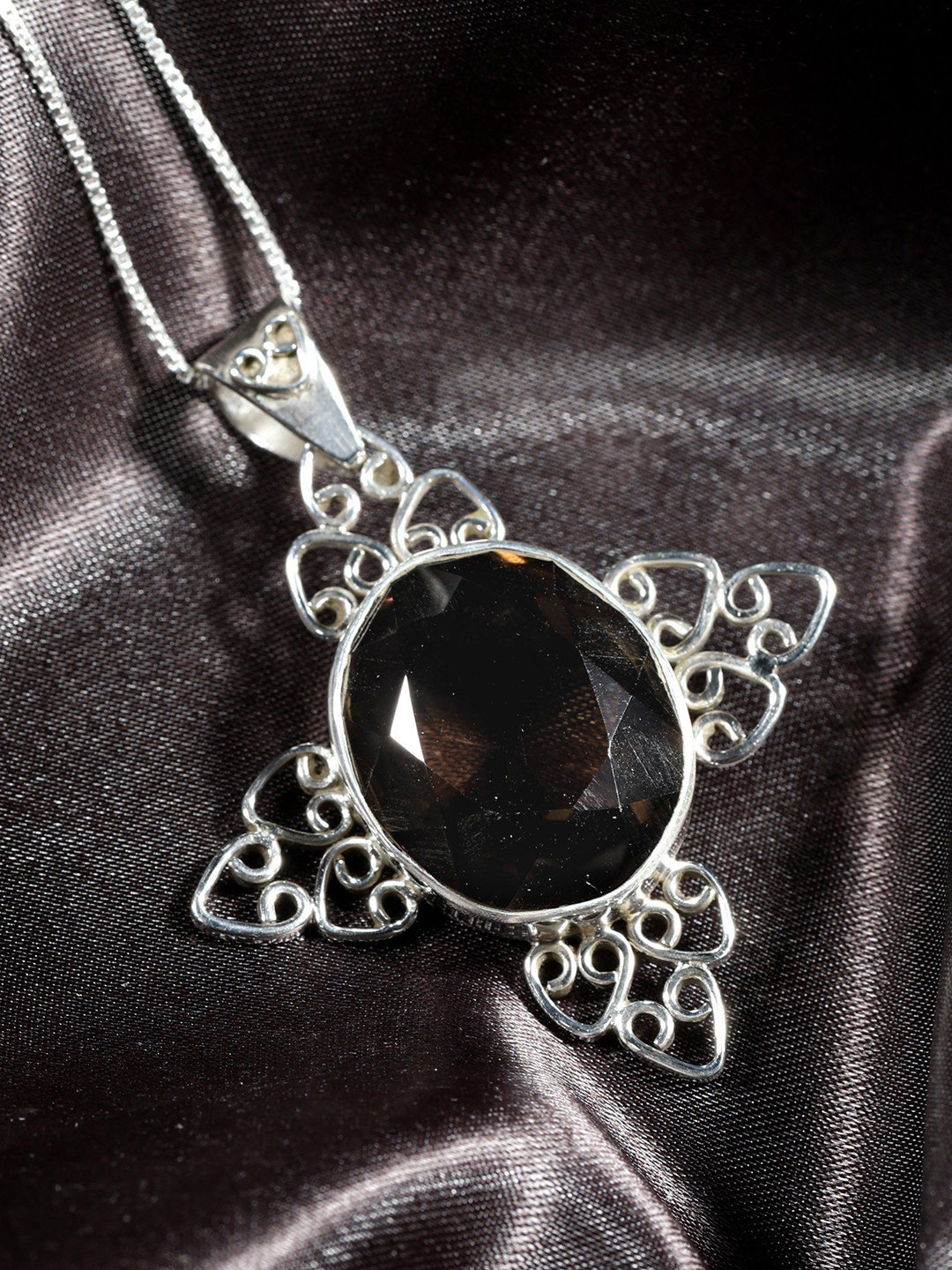 Exotic India Faceted Smoky Quartz Sterling Silver Pendant