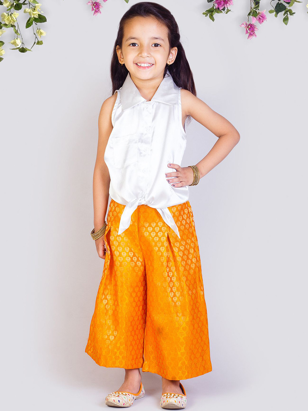 Tangerine Closet Shirt Collar Sleeveless Satin Top With Palazzos