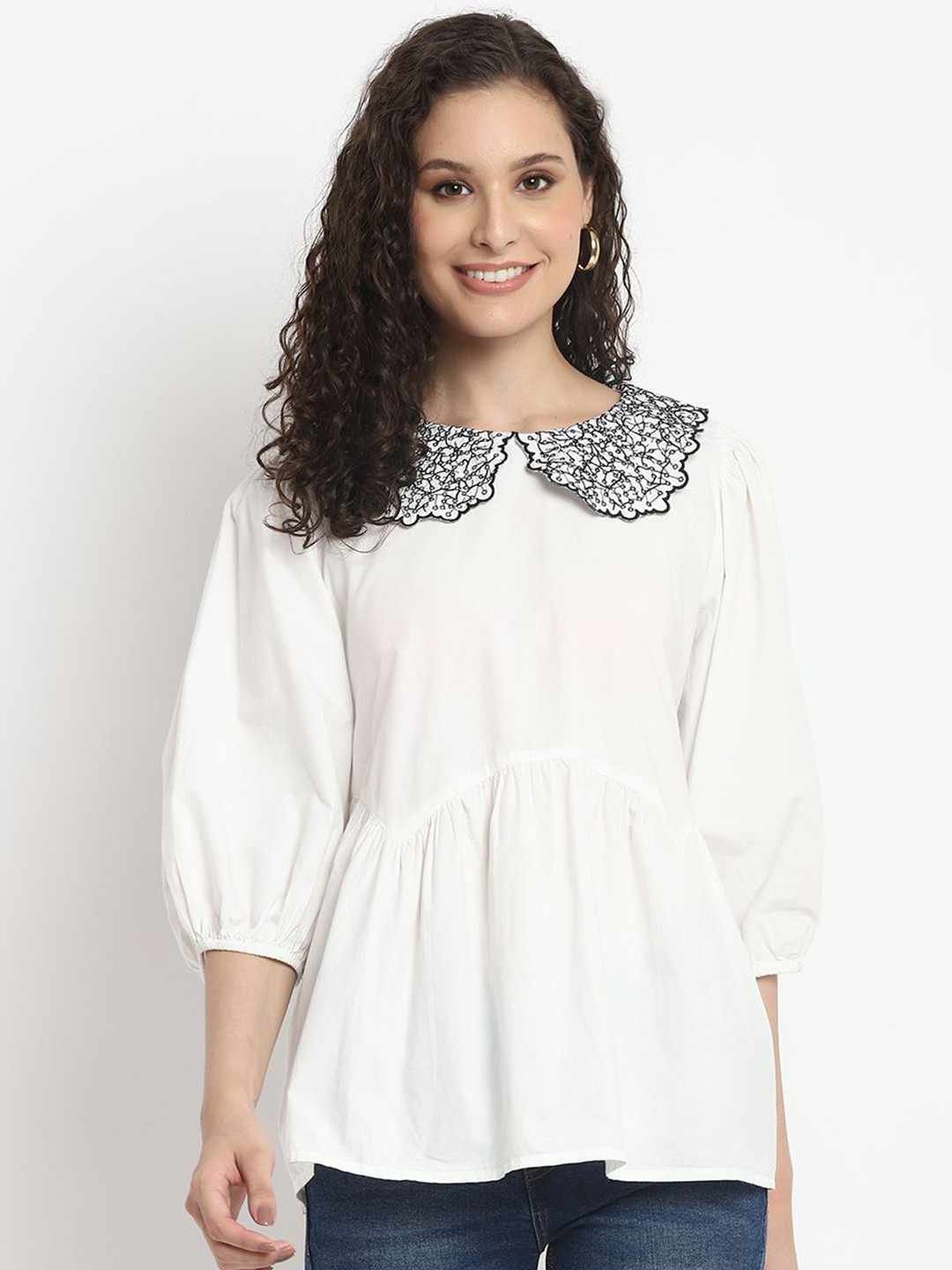 Porsorte Peter Pan Collar Layered Cotton Top