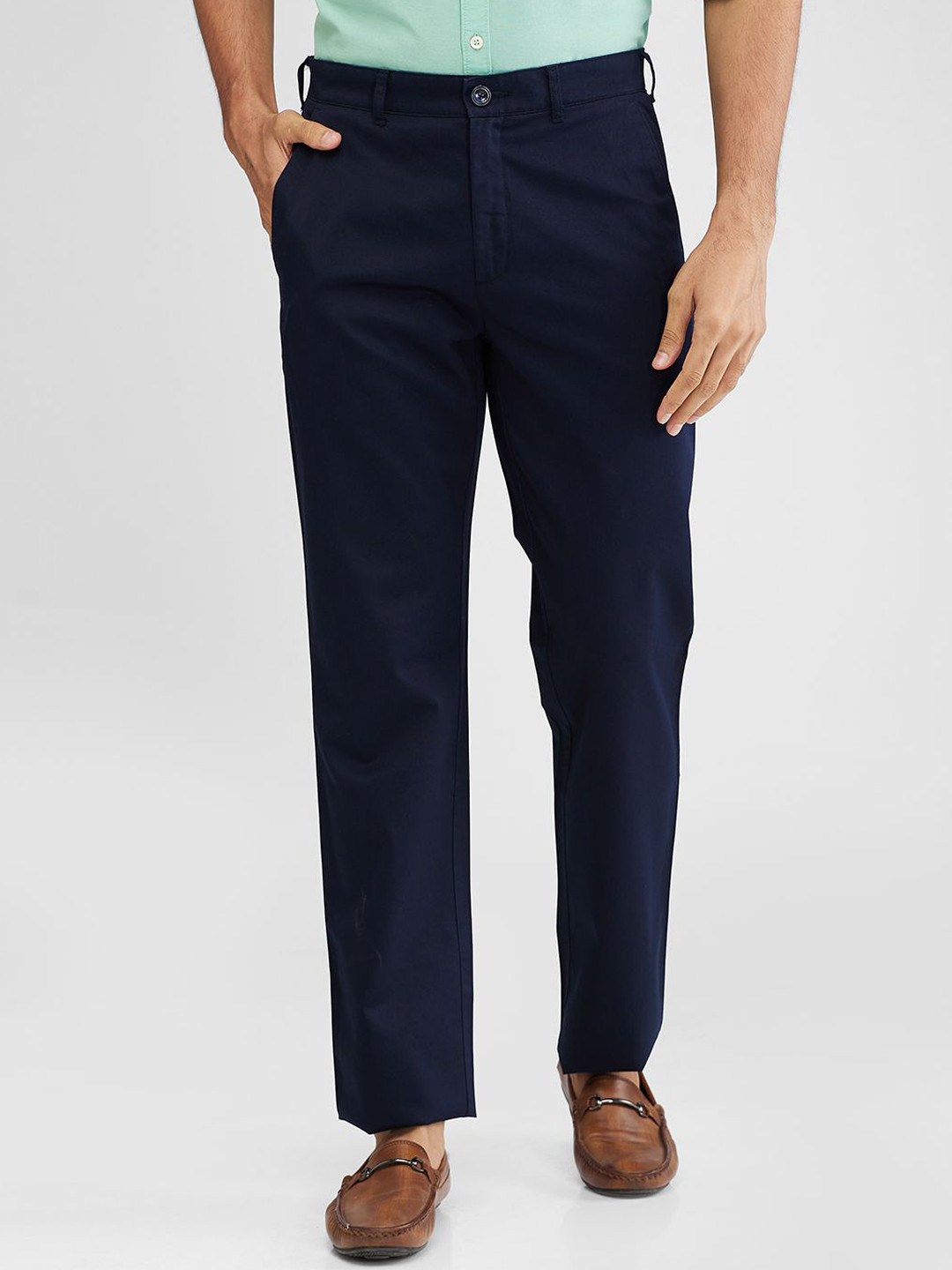 ColorPlus Men Mid-Rise Flat-Front Woven Chinos Trousers