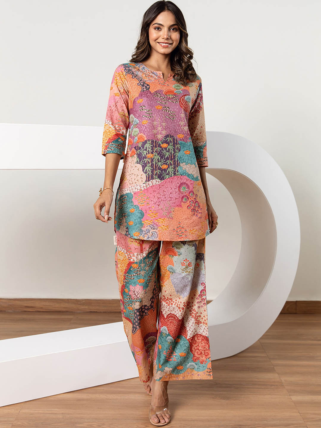 HUKUM Abstract Printed Pure Cotton Tunic With Palazzos