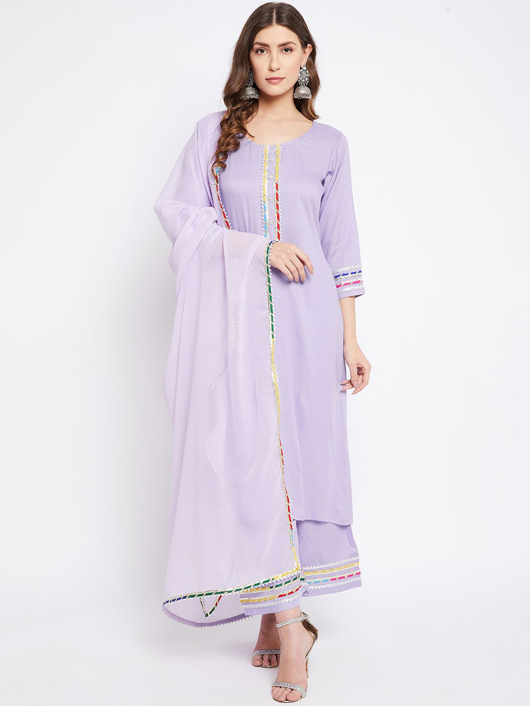Bitterlime Gotta Patti Straight Kurta With Palazzos & Dupatta