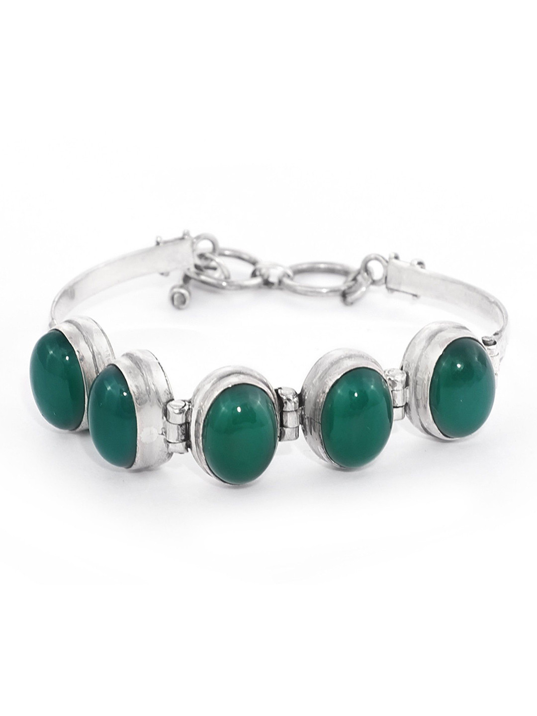Exotic India Green Onyx Gemstone Designer Sterling Silver Bracelet