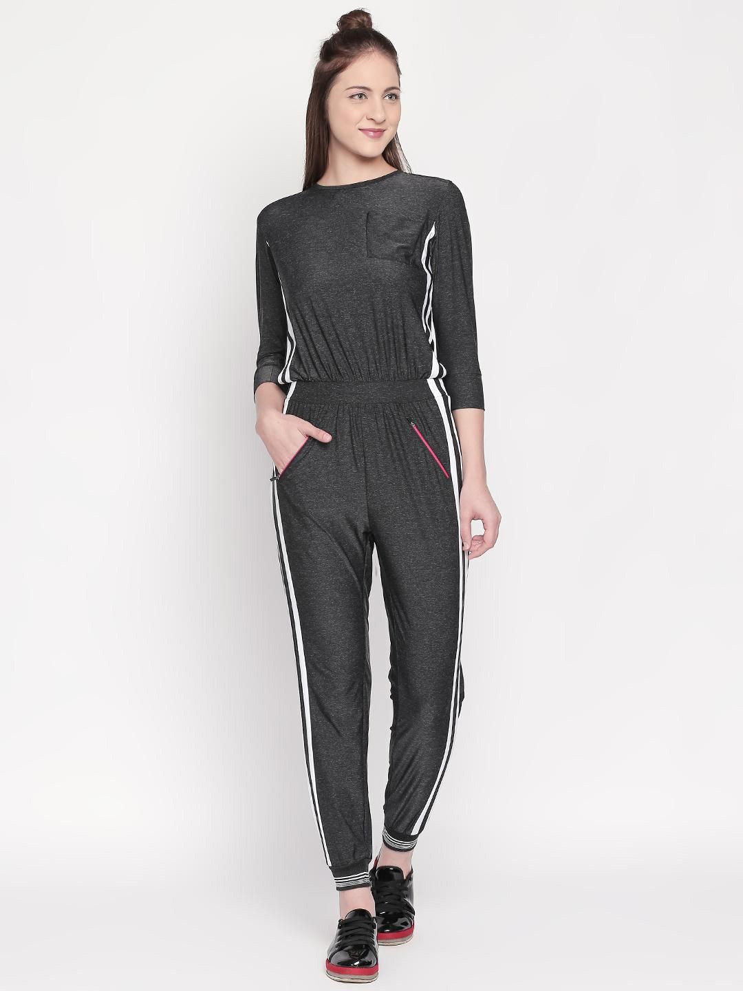 Tuna London Round Neck Side Strips Athleisure Basic Jumpsuit
