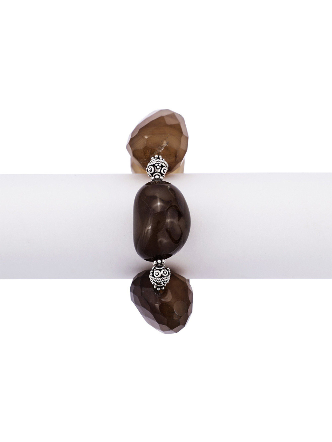 Exotic India Brown Agate Sterling Silver Designer Bracelet