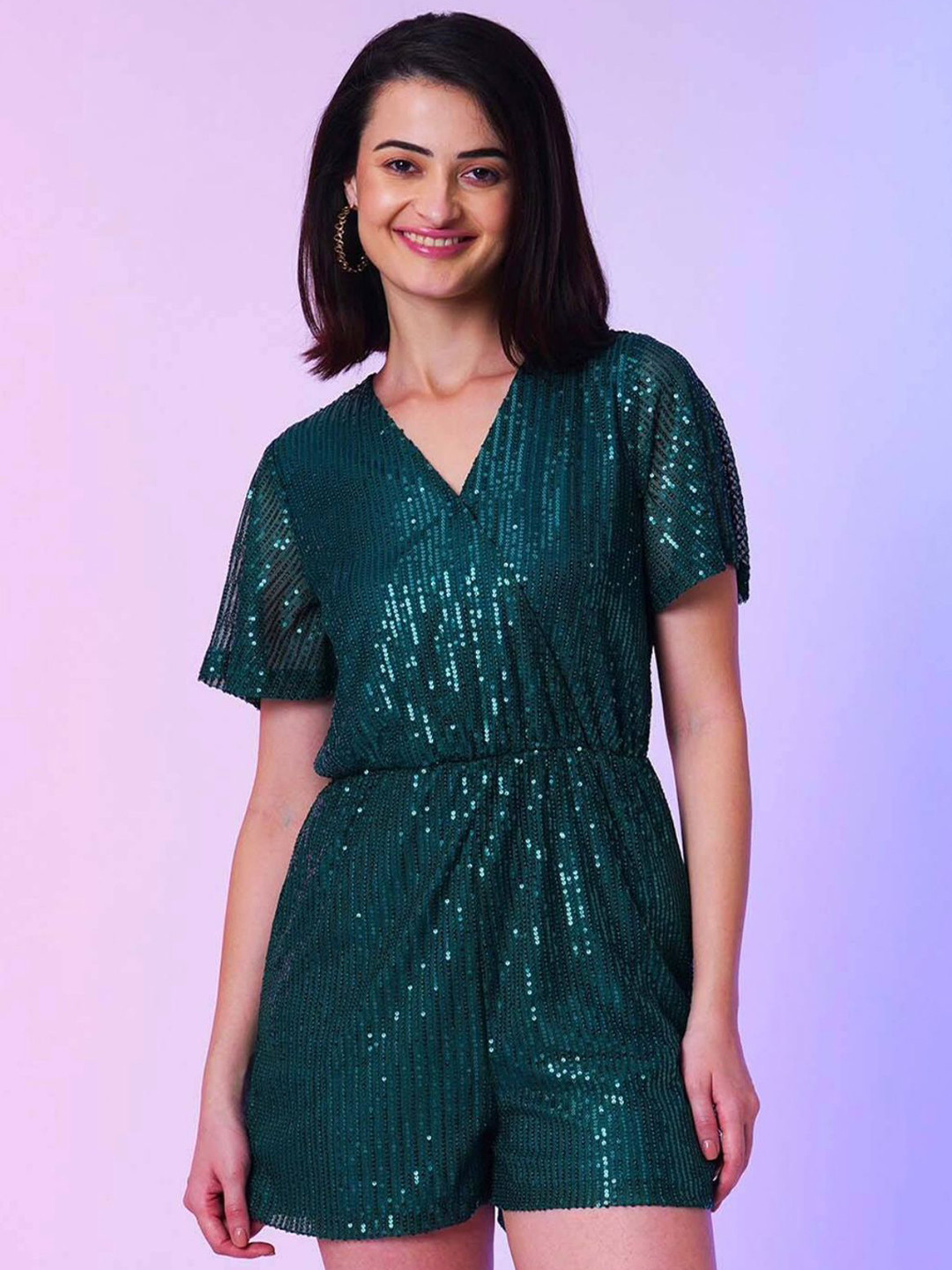 Molly & Michel Sequin Embellished V-Neck Jumpsuit