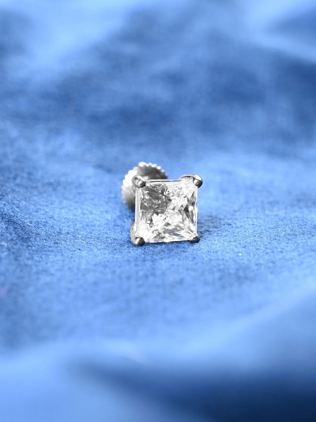 Clara Men Solitaire 925 Sterling Silver Rhodium-Plated CZ Studded Square Studs Earrings