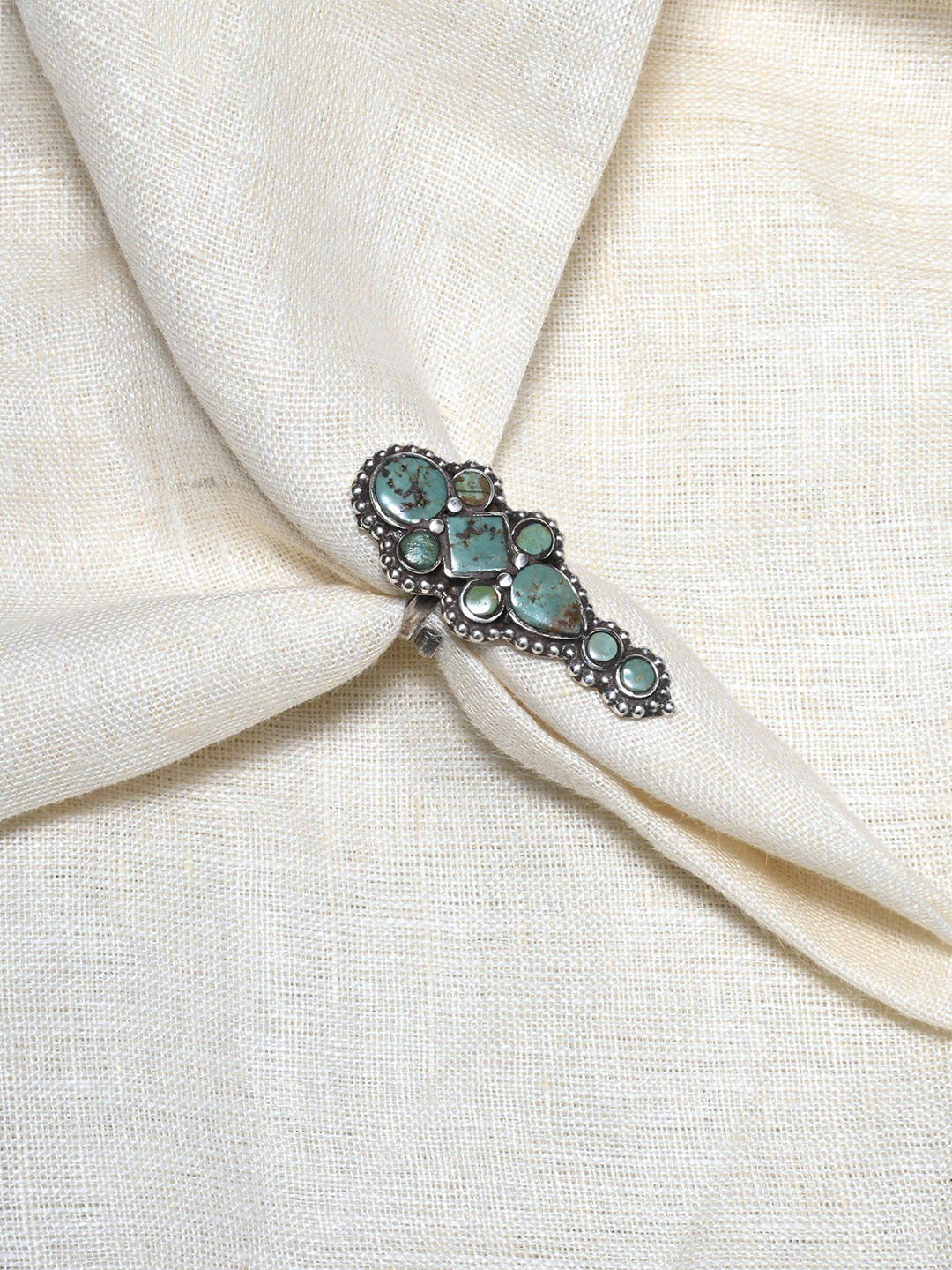 Exotic India Royston Turquoise Gemstone Adjustable Long Ring