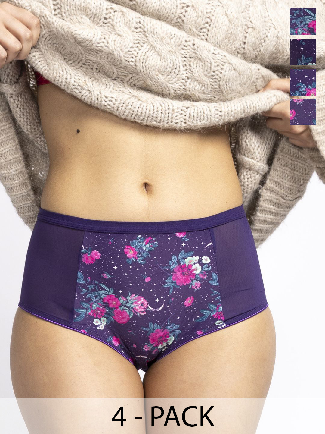 Aoba Pack of 4 Women Floral High Rise Anti-Odour Hipster Briefs