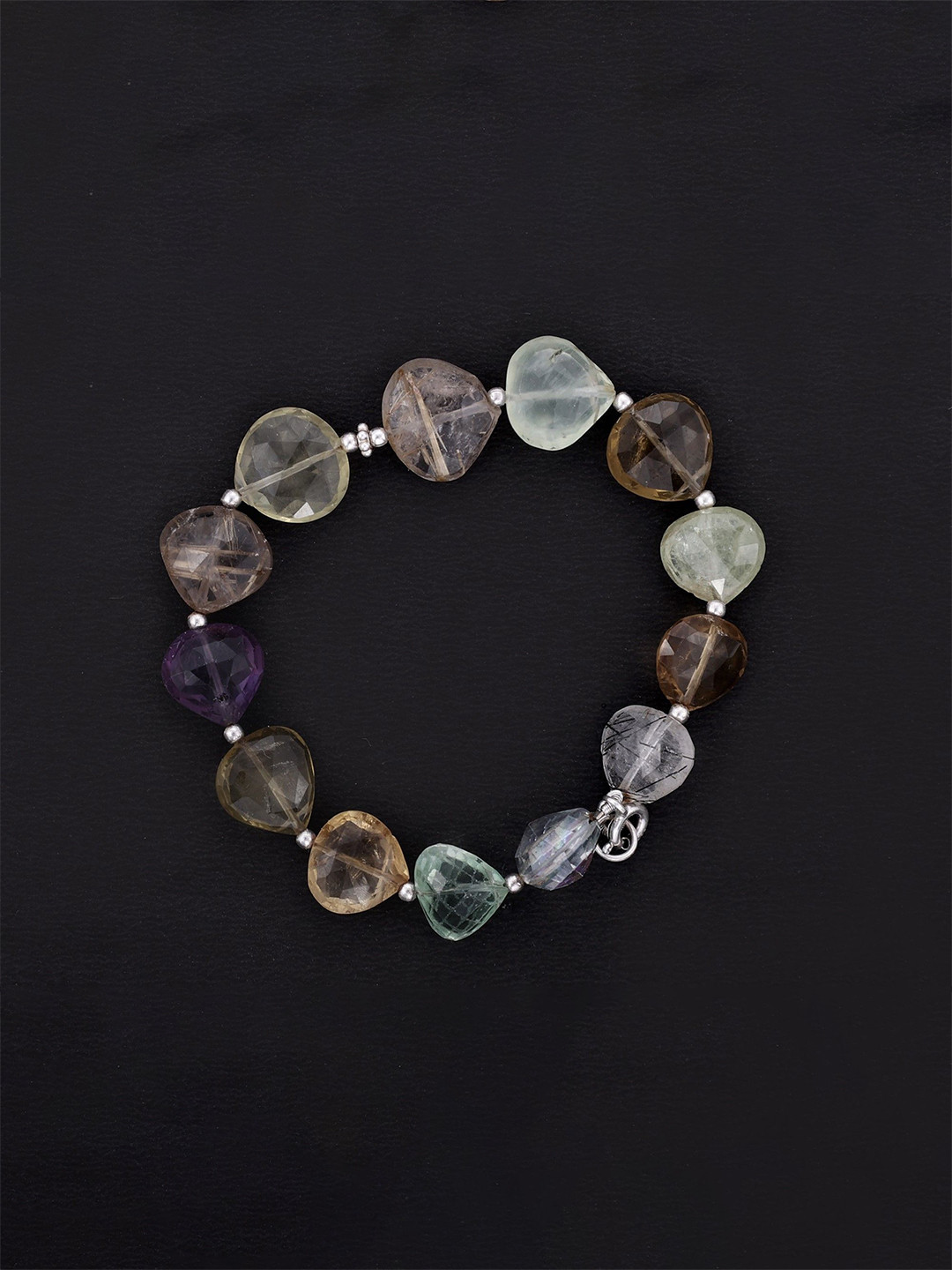 Exotic India Faceted Gemstone Heart Briolette Sterling Silver Bracelet