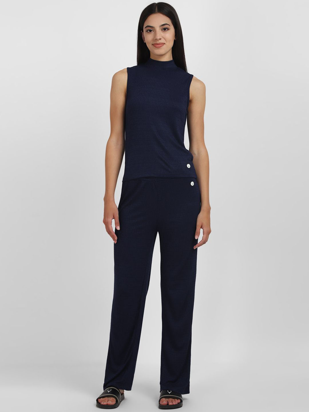 Allen Solly Woman Self Design High Neck T-Shirt With Track Pant