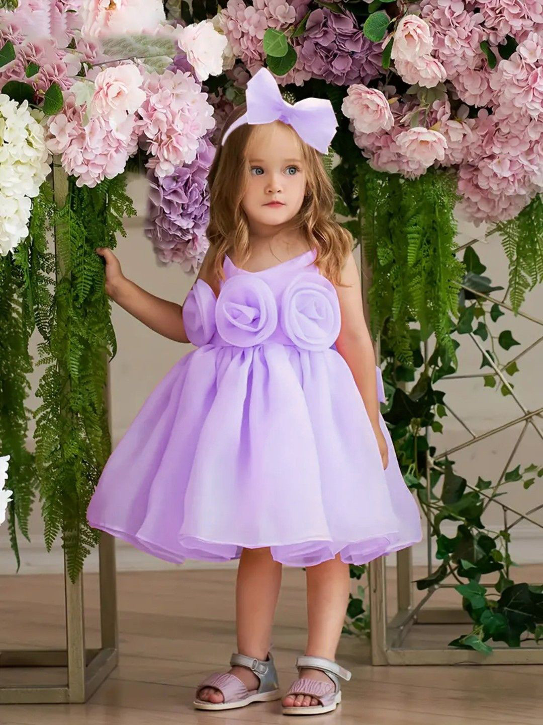 BAESD Girls Sleeveless Flower Applique Fit & Flare Dress