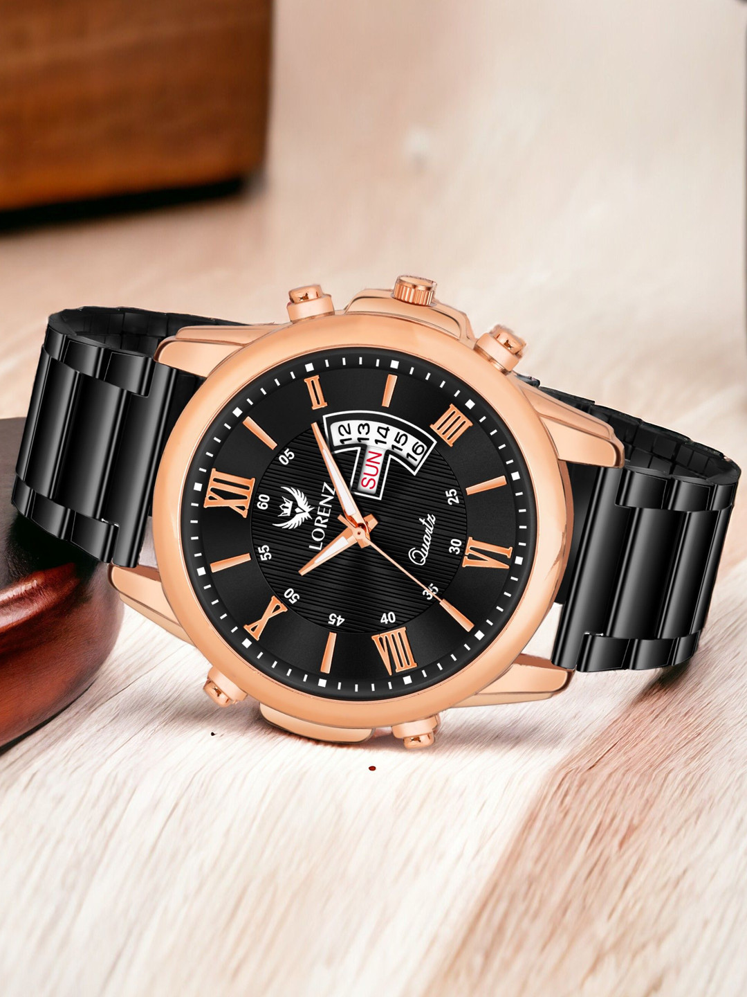 LORENZ Men Brass Dial & Bracelet Style Straps Analogue Multi Function Watch MK-4042R