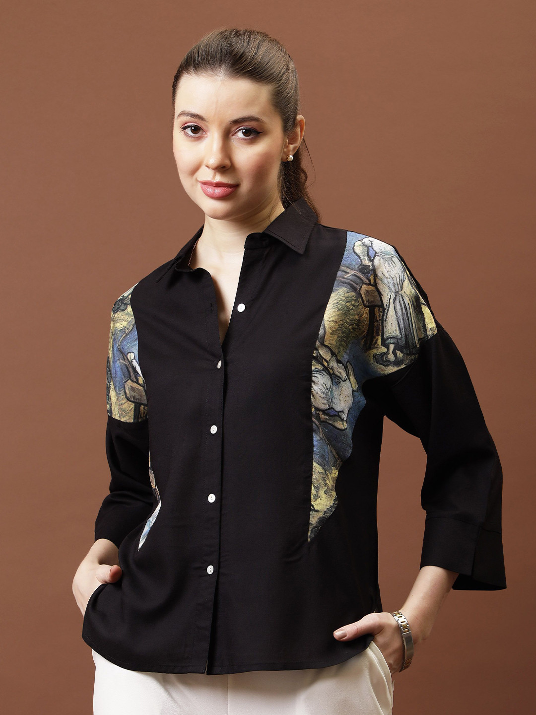Athena Immutable Applique Cotton Shirt Style Top