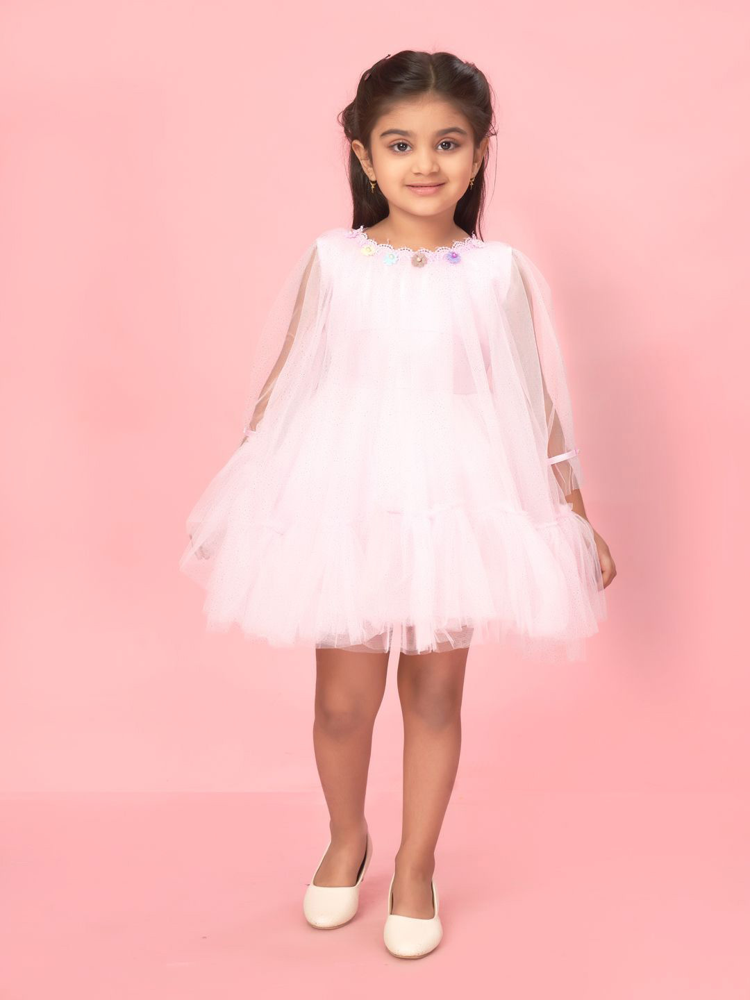 BAESD Girls Round Neck Long Sleeves Net A-Line Dress
