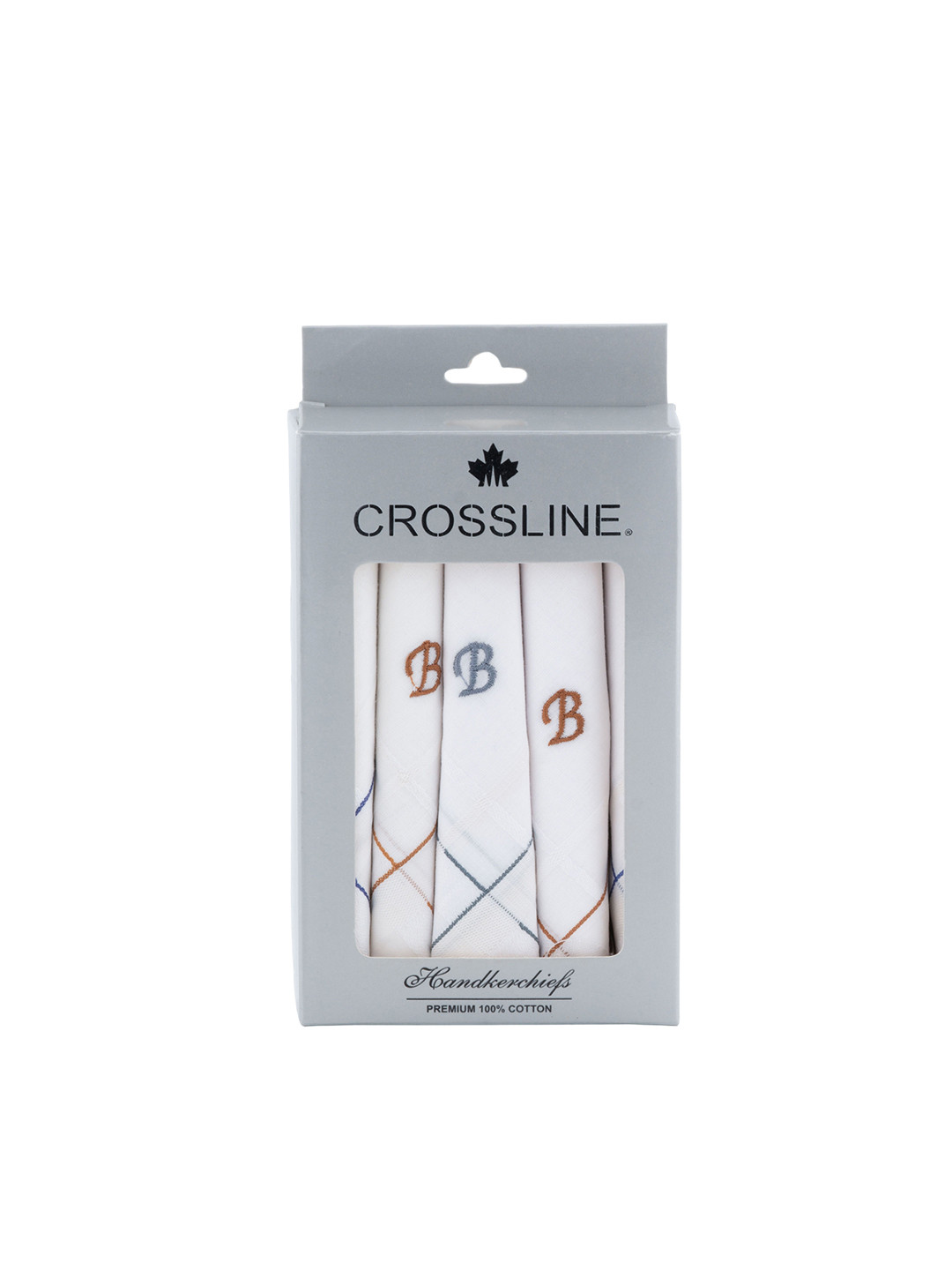 CROSSLINE Pack of 5 Cotton Embroidered Handkerchiefs