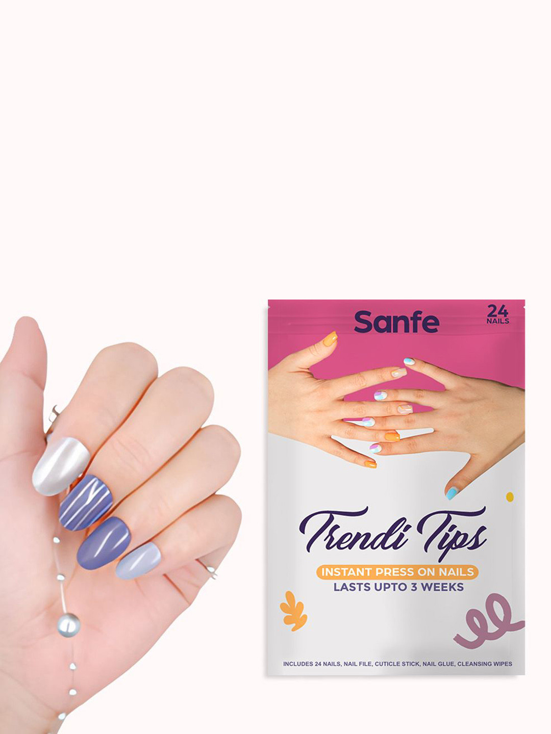 Sanfe Trendi Tips Set Of 2 Instant Press On Nails - Purple