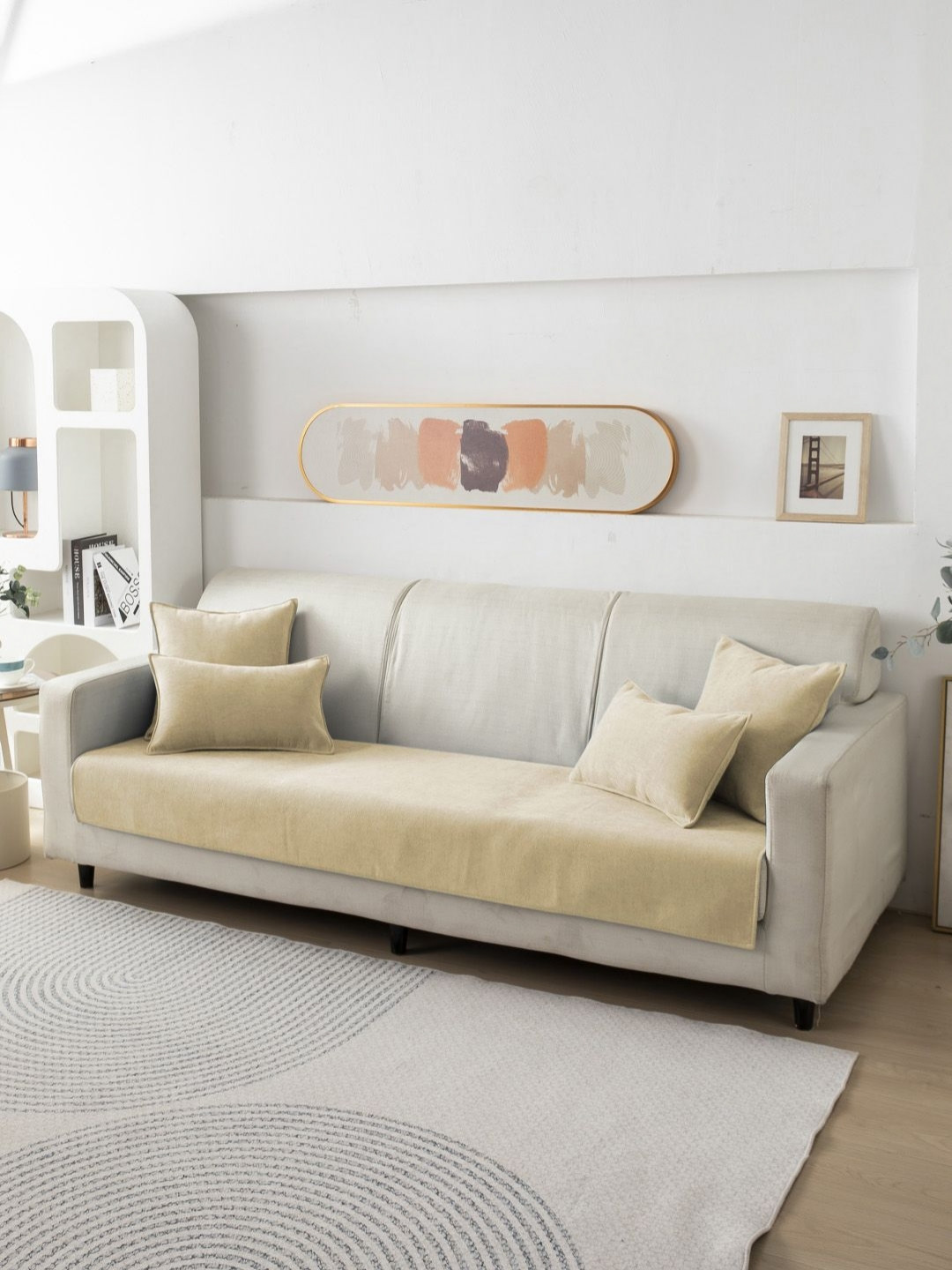 HOKIPO Beige Chenille 3 Seater Anti Slip Sofa Mat Cover